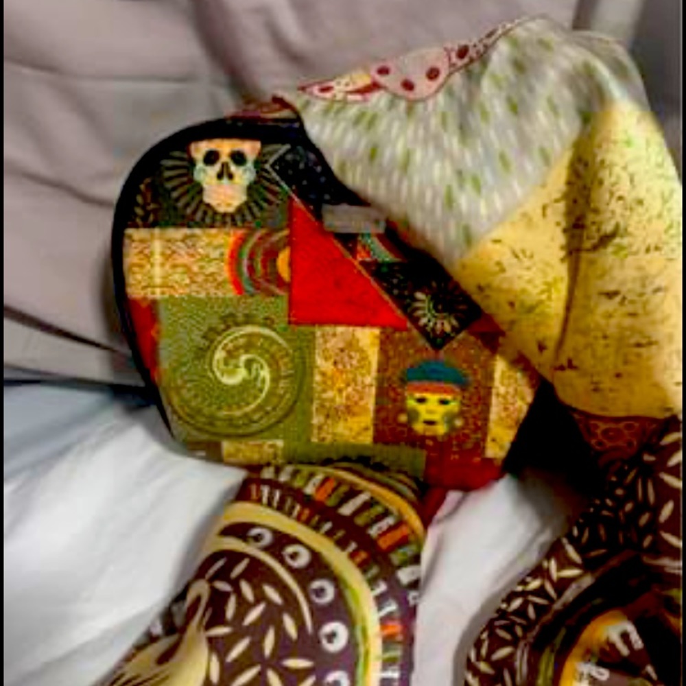 aztec silk scarf and matching leather pouch